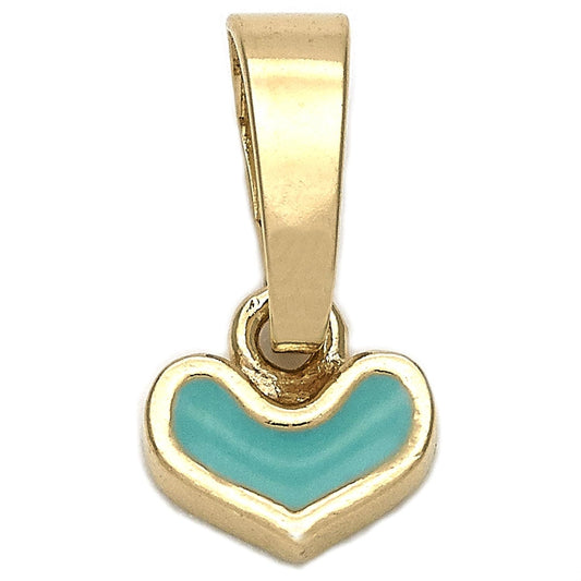 Oro Laminado Fancy Pendant, Gold Filled Style Heart Design, Acqua Enamel Finish, Golden Finish
