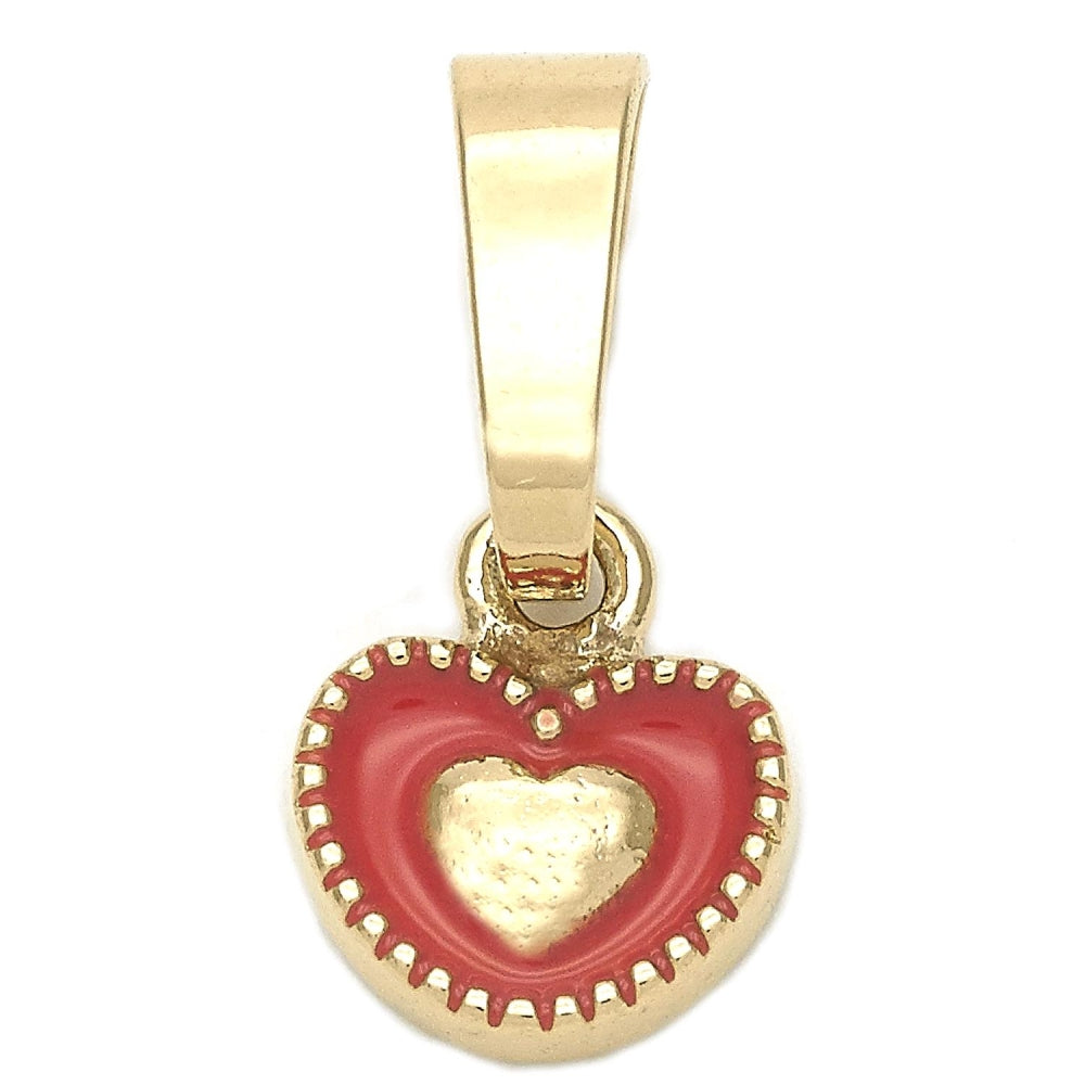 Oro Laminado Fancy Pendant, Gold Filled Style Heart Design, Orange Enamel Finish, Golden Finish