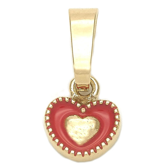 Oro Laminado Fancy Pendant, Gold Filled Style Heart Design, Orange Enamel Finish, Golden Finish