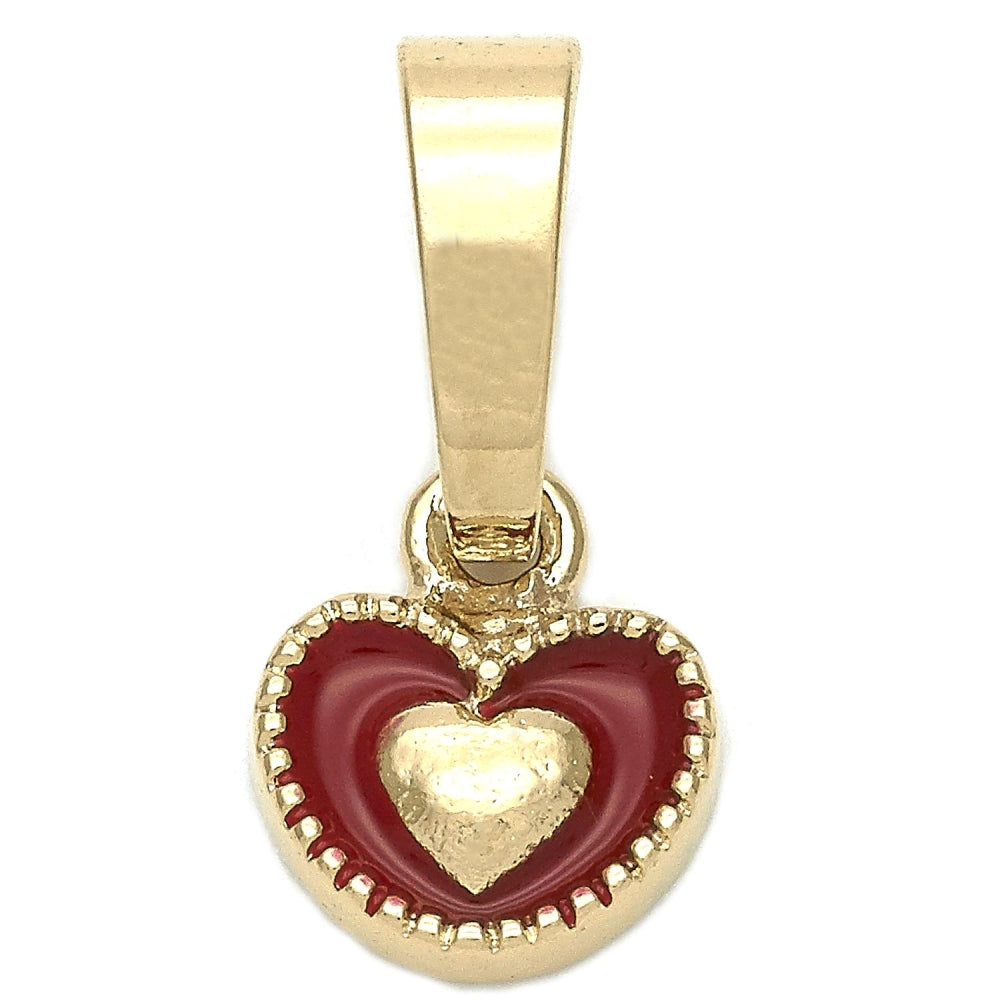 Oro Laminado Fancy Pendant, Gold Filled Style Heart Design, Red Enamel Finish, Golden Finish