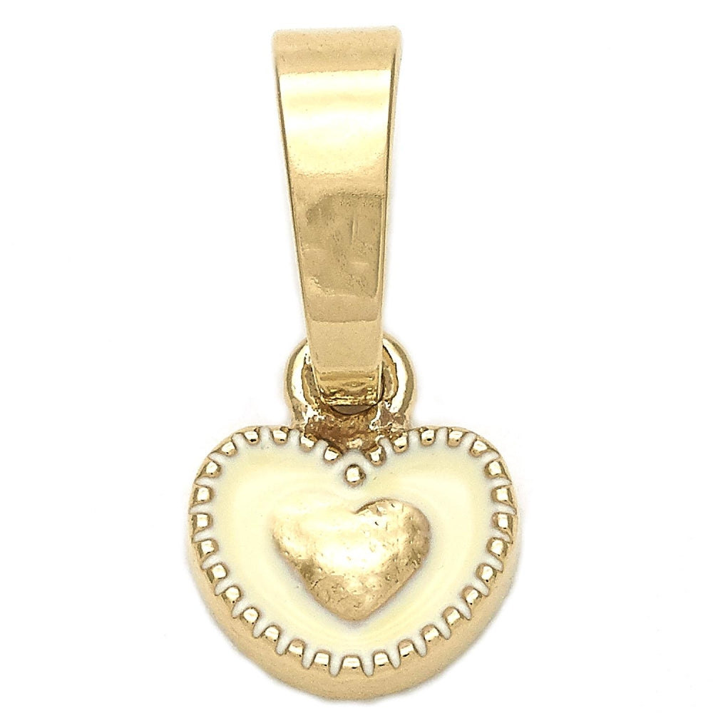 Oro Laminado Fancy Pendant, Gold Filled Style Heart Design, White Enamel Finish, Golden Finish