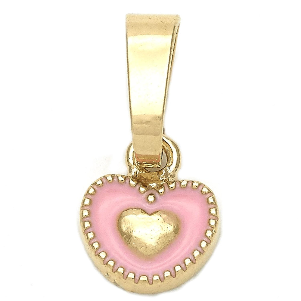 Oro Laminado Fancy Pendant, Gold Filled Style Heart Design, Pink Enamel Finish, Golden Finish