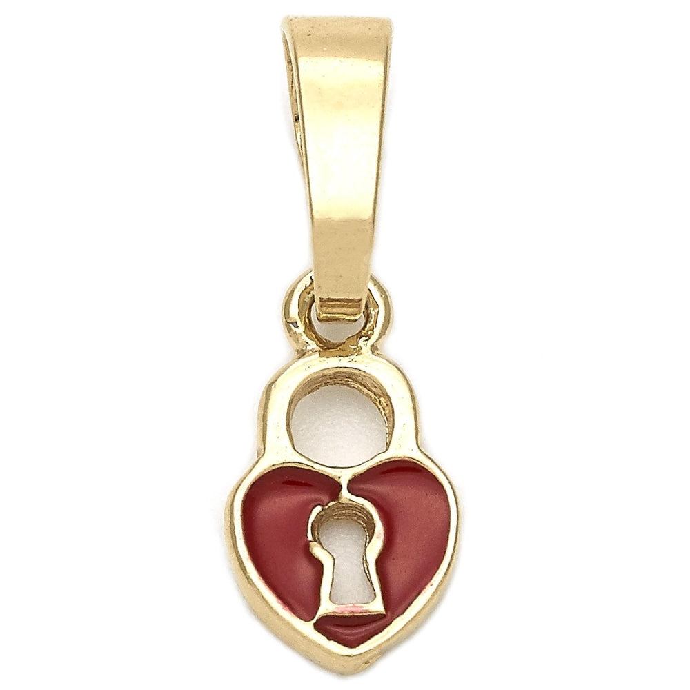 Oro Laminado Fancy Pendant, Gold Filled Style Heart Design, Red Enamel Finish, Golden Finish