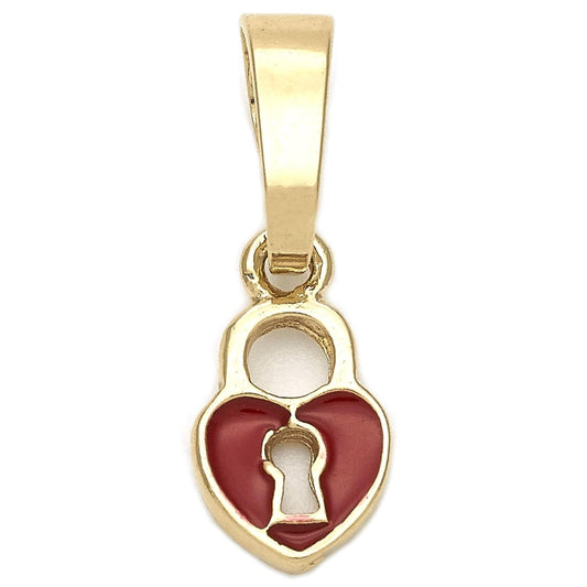 Oro Laminado Fancy Pendant, Gold Filled Style Heart Design, Red Enamel Finish, Golden Finish