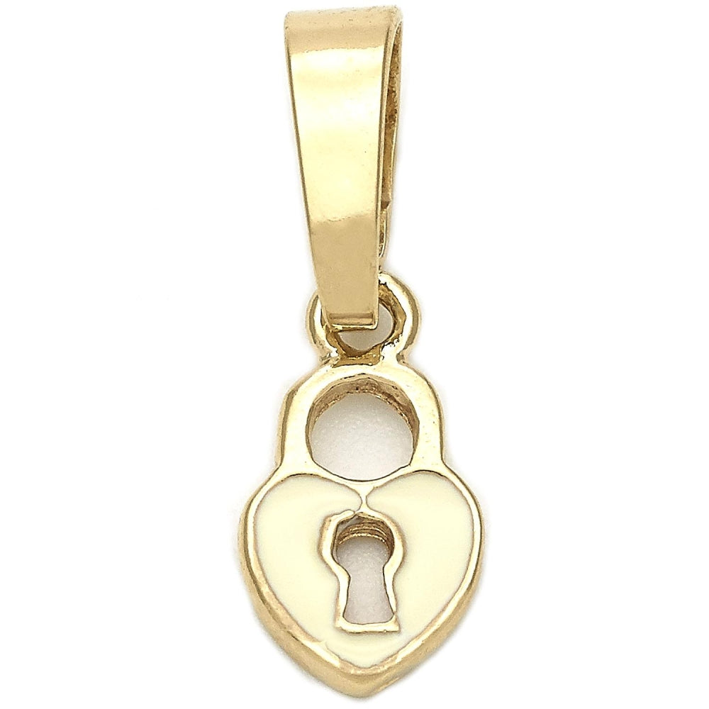Oro Laminado Fancy Pendant, Gold Filled Style Heart Design, White Enamel Finish, Golden Finish