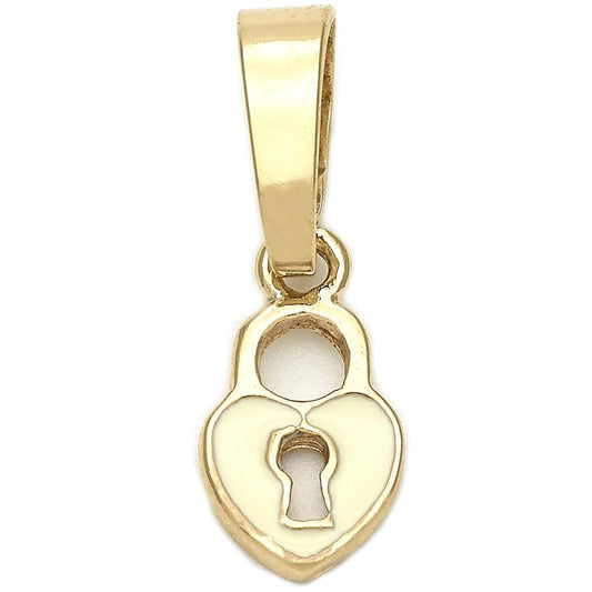 Oro Laminado Fancy Pendant, Gold Filled Style Heart Design, White Enamel Finish, Golden Finish