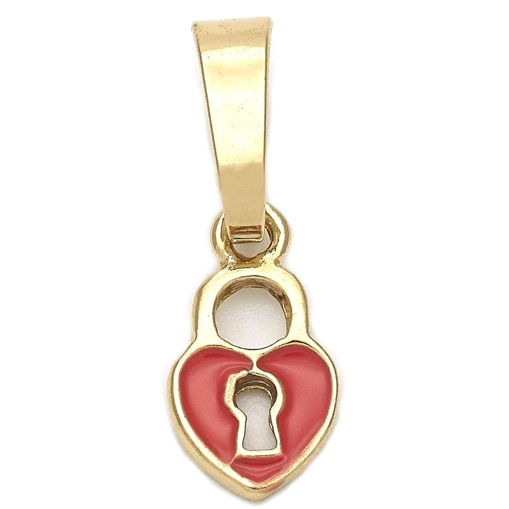 Oro Laminado Fancy Pendant, Gold Filled Style Heart Design, Orange Enamel Finish, Golden Finish