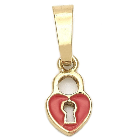 Oro Laminado Fancy Pendant, Gold Filled Style Heart Design, Orange Enamel Finish, Golden Finish