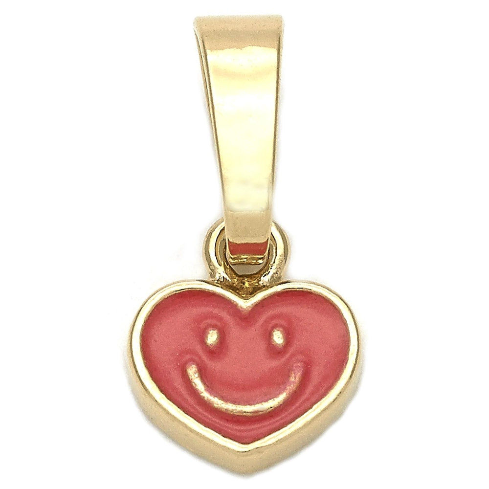 Oro Laminado Fancy Pendant, Gold Filled Style Heart Design, Orange Enamel Finish, Golden Finish