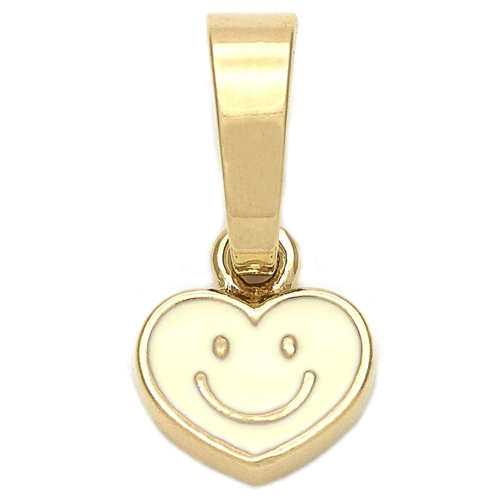 Oro Laminado Fancy Pendant, Gold Filled Style Heart Design, White Enamel Finish, Golden Finish