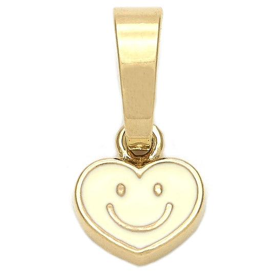 Oro Laminado Fancy Pendant, Gold Filled Style Heart Design, White Enamel Finish, Golden Finish