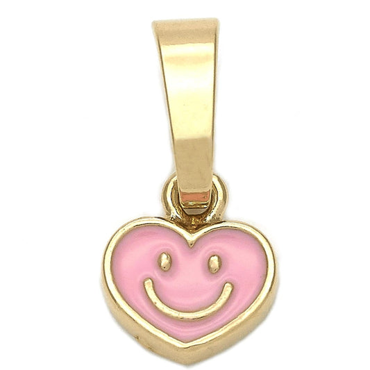 Oro Laminado Fancy Pendant, Gold Filled Style Heart Design, Pink Enamel Finish, Golden Finish