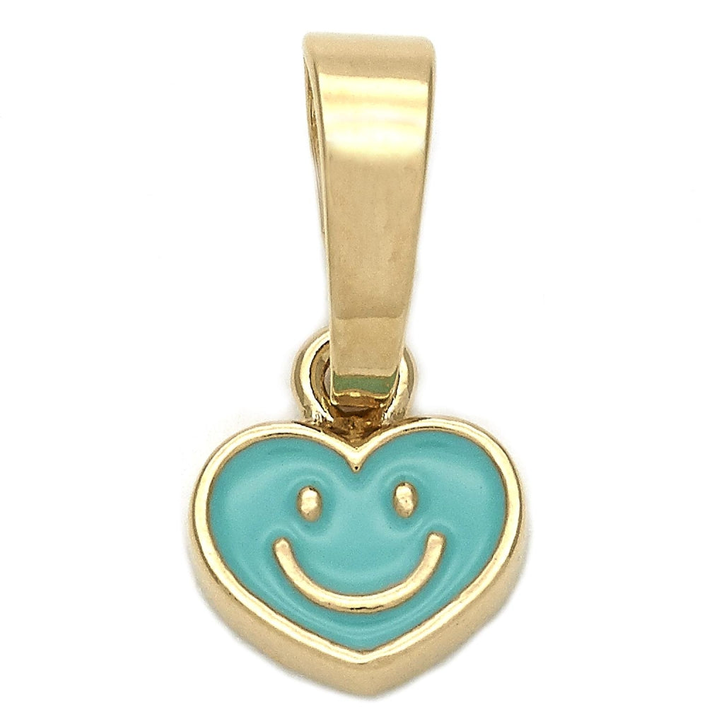 Oro Laminado Fancy Pendant, Gold Filled Style Heart Design, Acqua Enamel Finish, Golden Finish