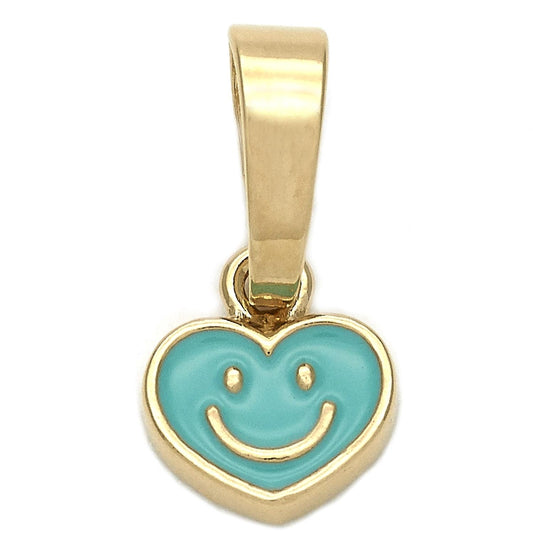 Oro Laminado Fancy Pendant, Gold Filled Style Heart Design, Acqua Enamel Finish, Golden Finish