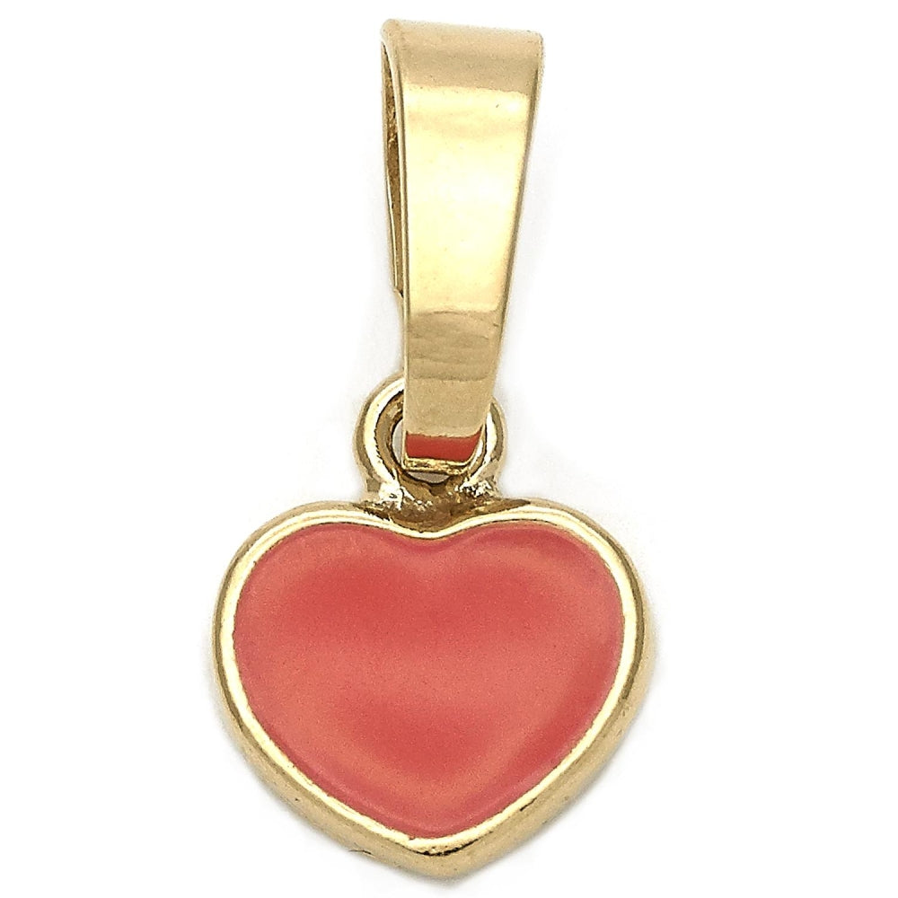 Oro Laminado Fancy Pendant, Gold Filled Style Heart Design, Orange Enamel Finish, Golden Finish