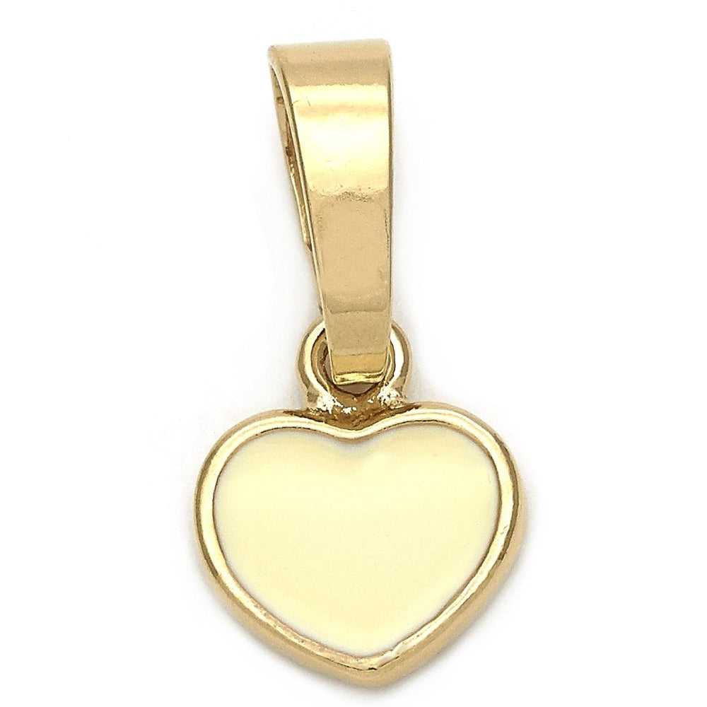 Oro Laminado Fancy Pendant, Gold Filled Style Heart Design, White Enamel Finish, Golden Finish