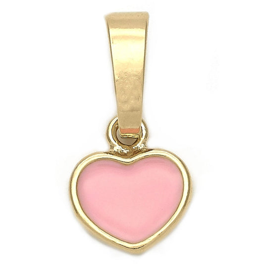 Oro Laminado Fancy Pendant, Gold Filled Style Heart Design, Pink Enamel Finish, Golden Finish