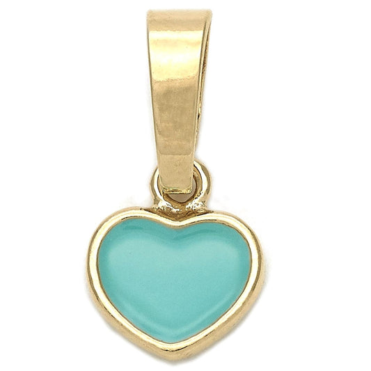 Oro Laminado Fancy Pendant, Gold Filled Style Heart Design, Acqua Enamel Finish, Golden Finish