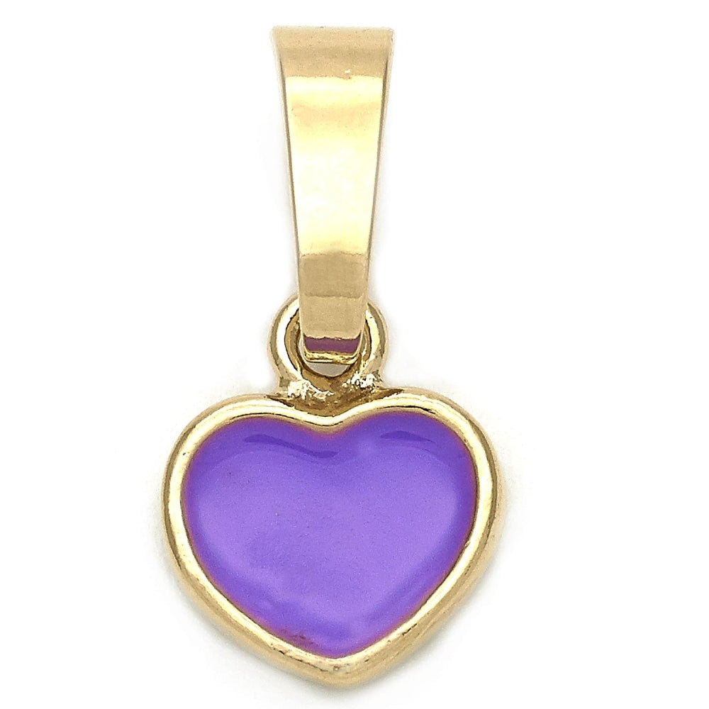 Oro Laminado Fancy Pendant, Gold Filled Style Heart Design, Purple Enamel Finish, Golden Finish