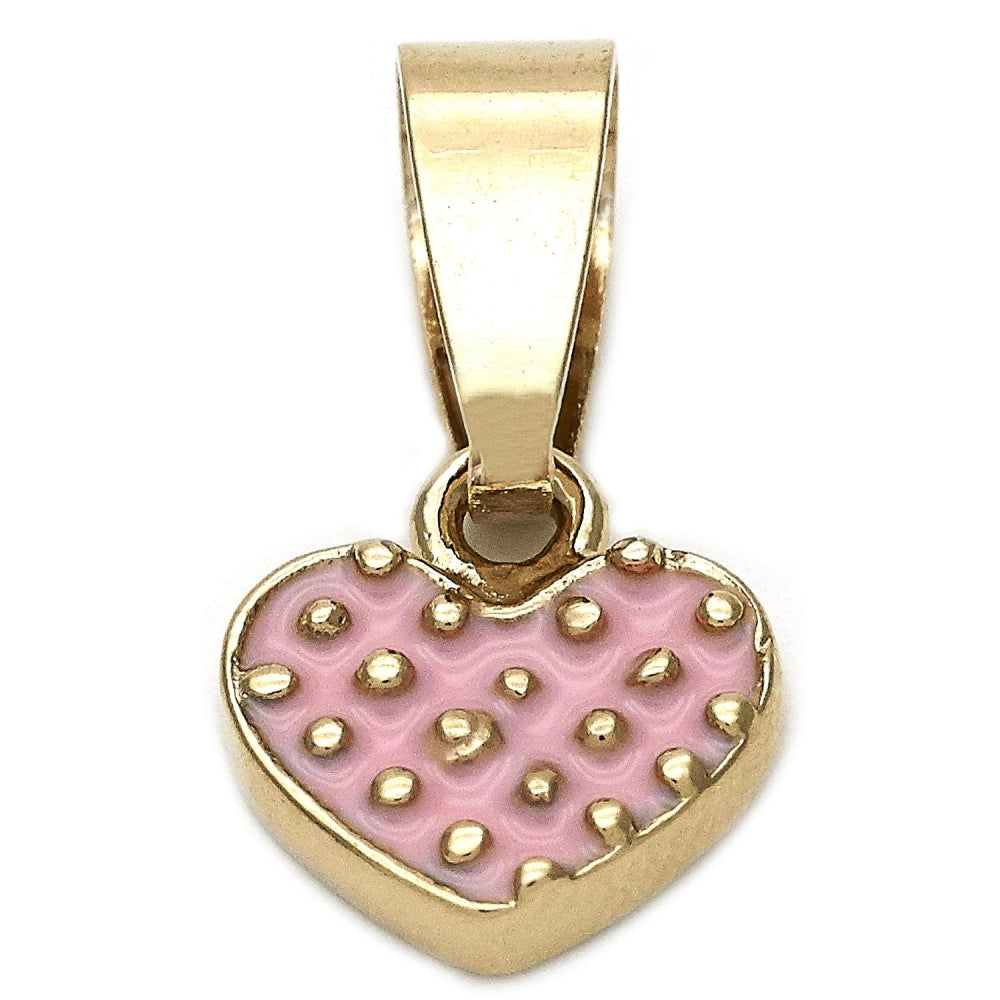 Oro Laminado Fancy Pendant, Gold Filled Style Heart Design, Pink Enamel Finish, Golden Finish