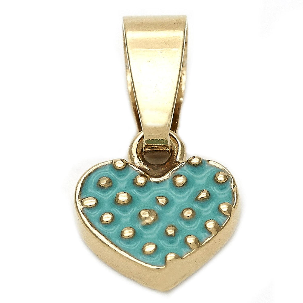 Oro Laminado Fancy Pendant, Gold Filled Style Heart Design, Acqua Enamel Finish, Golden Finish