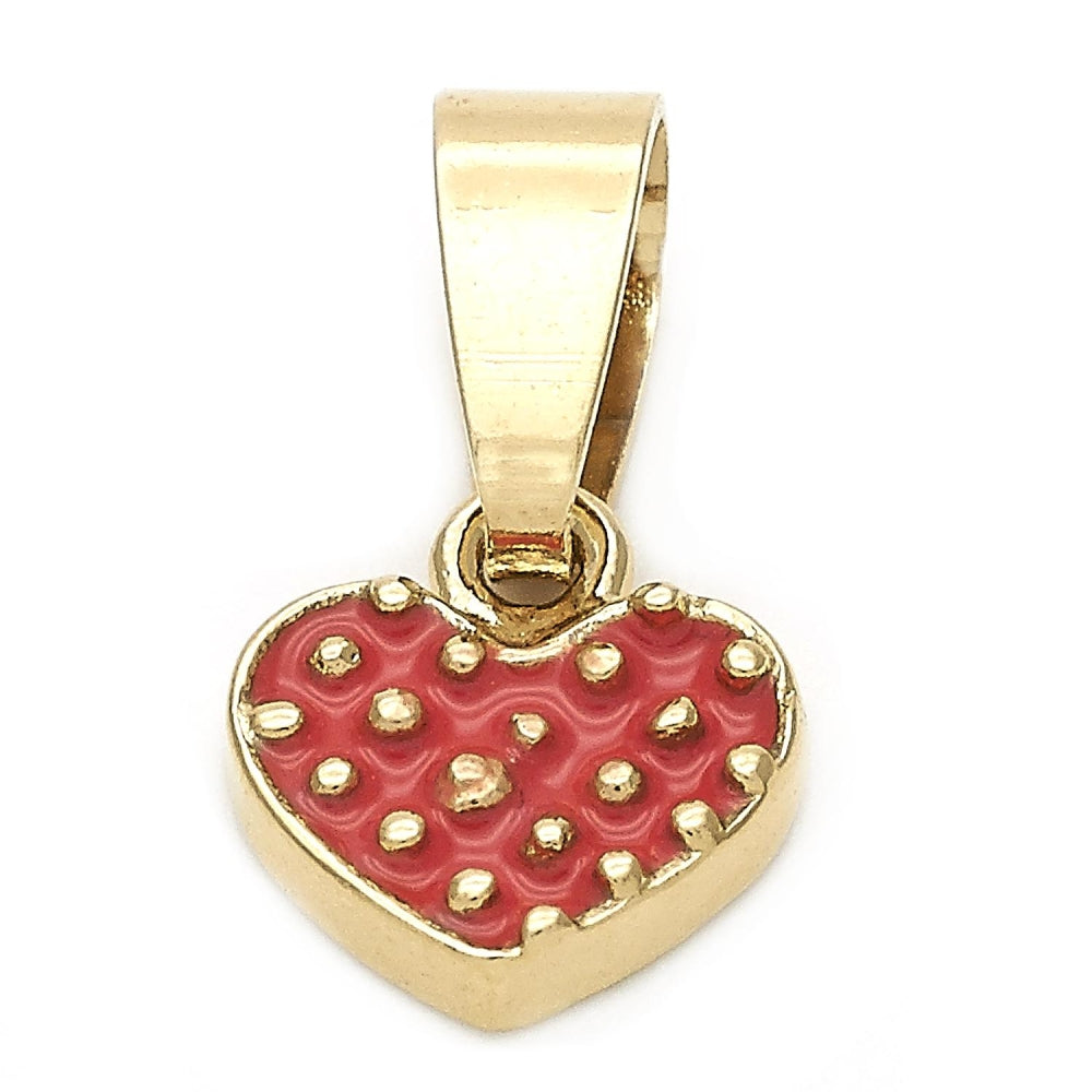 Oro Laminado Fancy Pendant, Gold Filled Style Heart Design, Orange Enamel Finish, Golden Finish