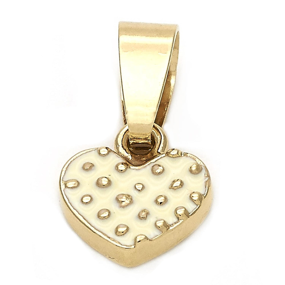 Oro Laminado Fancy Pendant, Gold Filled Style Heart Design, White Enamel Finish, Golden Finish