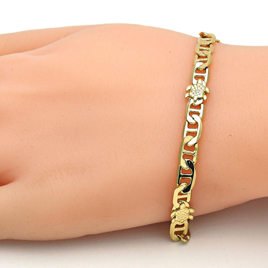 Oro Laminado Fancy Bracelet, Gold Filled Style Turtle and Mariner Design, Polished, Golden Finish