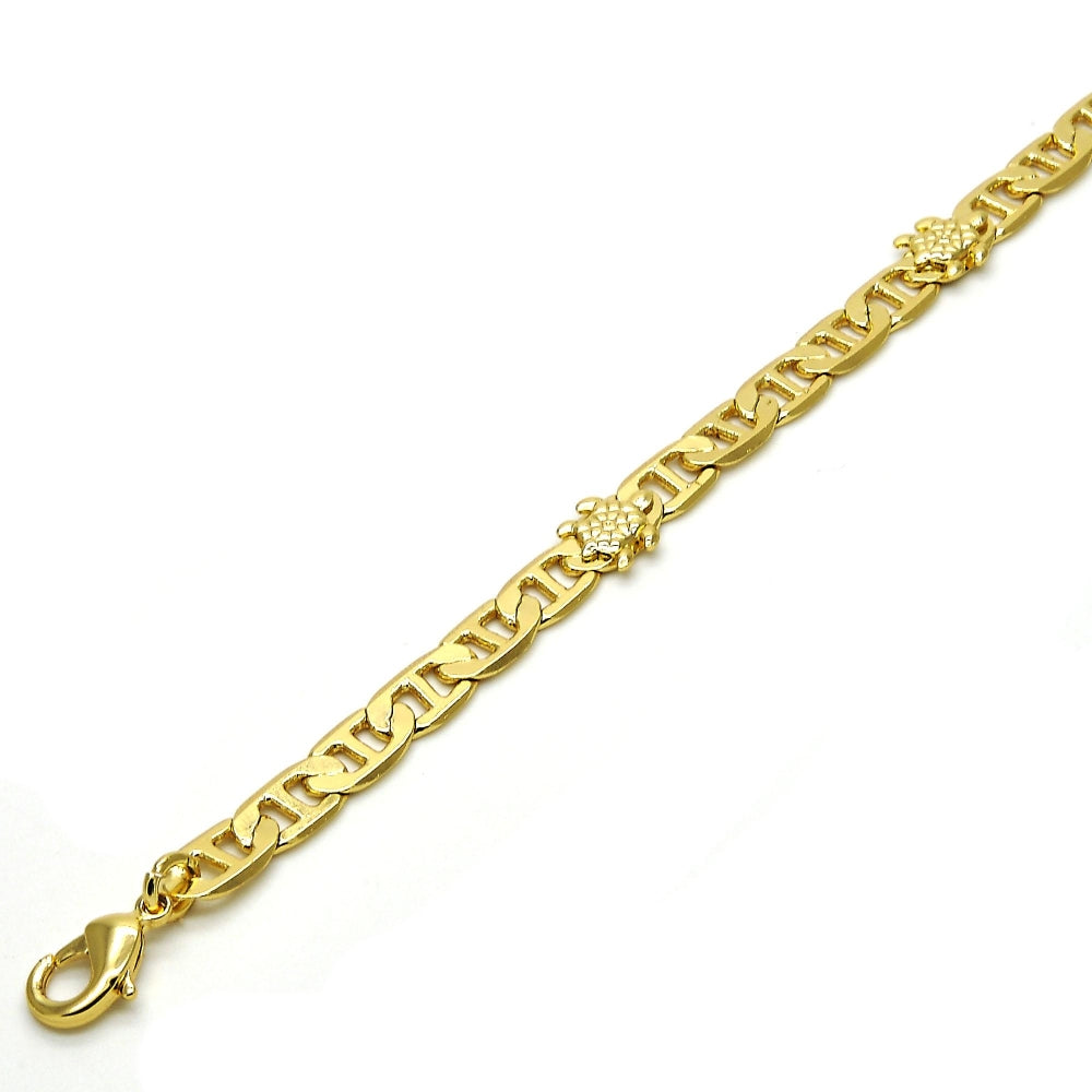Oro Laminado Fancy Bracelet, Gold Filled Style Turtle and Mariner Design, Polished, Golden Finish