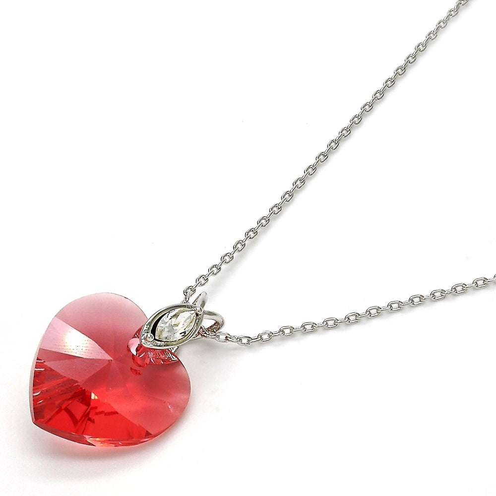 Rhodium Gold Filled Pendant Necklace, Heart Design, with Padparadscha Swarovski Crystals and White Micro Pave, Polished, Rhodium Finish
