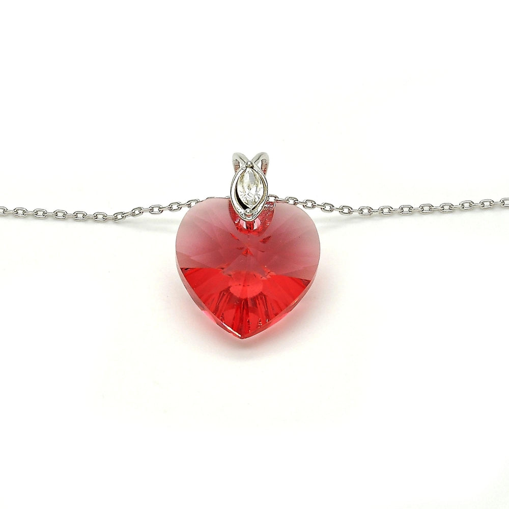 Rhodium Gold Filled Pendant Necklace, Heart Design, with Padparadscha Swarovski Crystals and White Micro Pave, Polished, Rhodium Finish