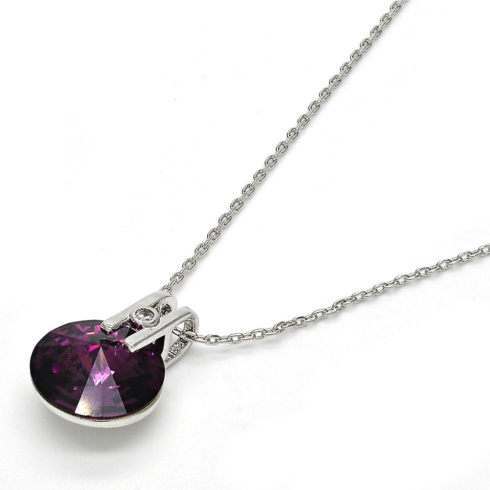 Rhodium Gold Filled Pendant Necklace, with Amethyst Swarovski Crystals and White Micro Pave, Polished, Rhodium Finish