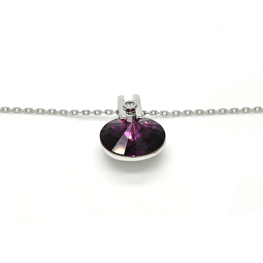 Rhodium Gold Filled Pendant Necklace, with Amethyst Swarovski Crystals and White Micro Pave, Polished, Rhodium Finish