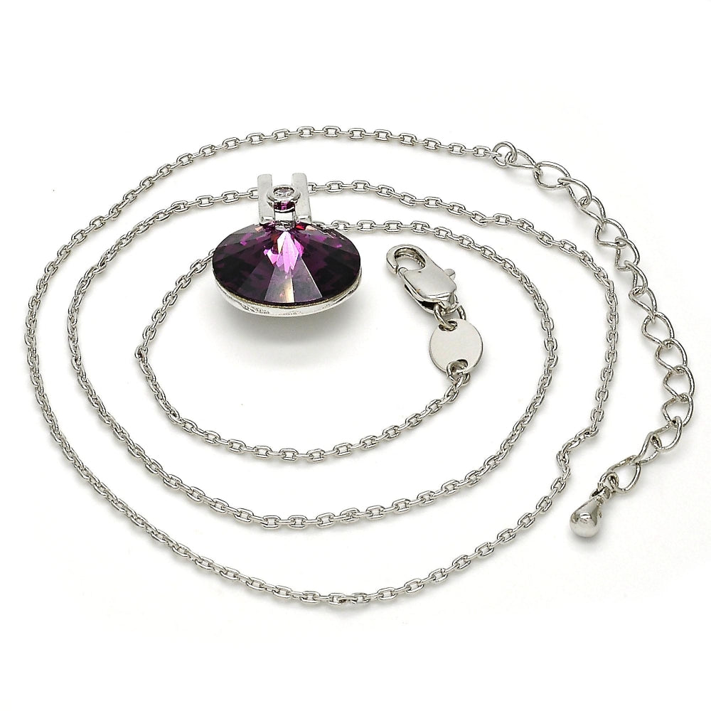 Rhodium Gold Filled Pendant Necklace, with Amethyst Swarovski Crystals and White Micro Pave, Polished, Rhodium Finish