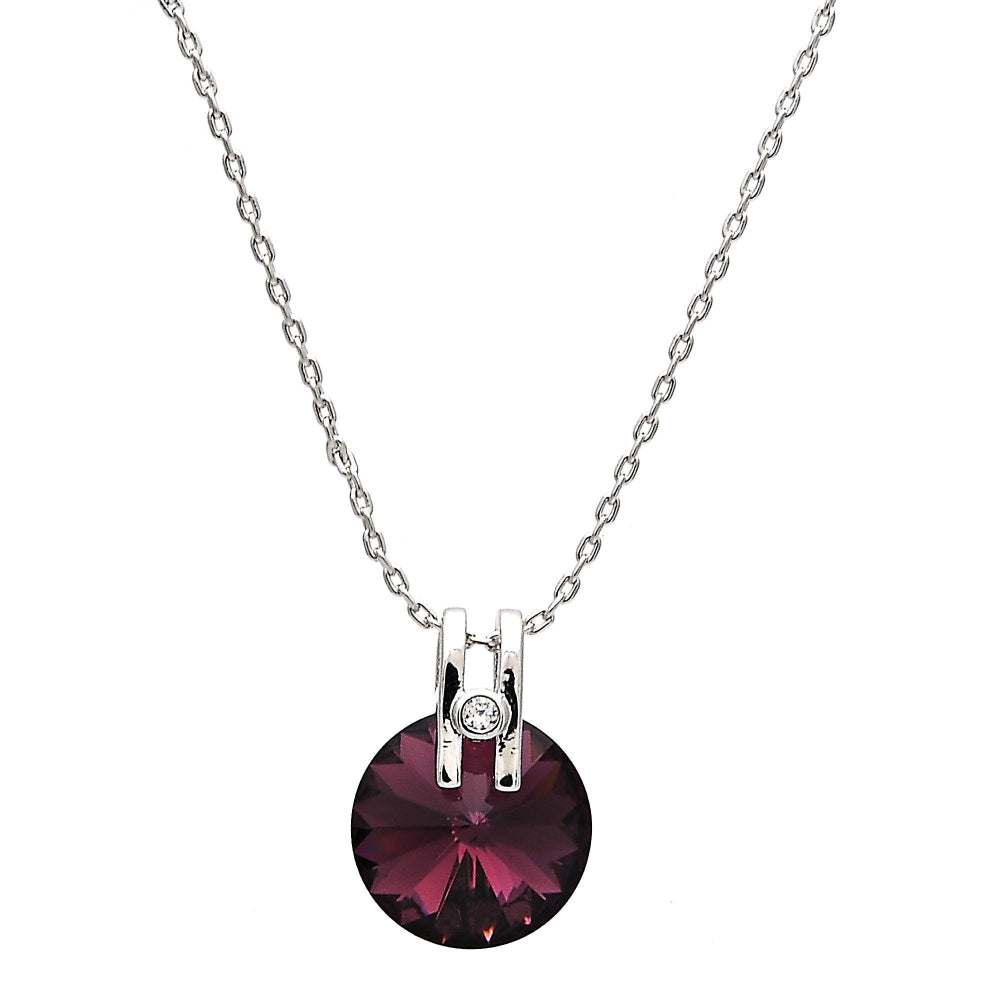 Rhodium Gold Filled Pendant Necklace, with Amethyst Swarovski Crystals and White Micro Pave, Polished, Rhodium Finish