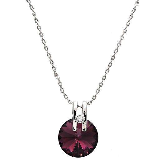 Rhodium Gold Filled Pendant Necklace, with Amethyst Swarovski Crystals and White Micro Pave, Polished, Rhodium Finish