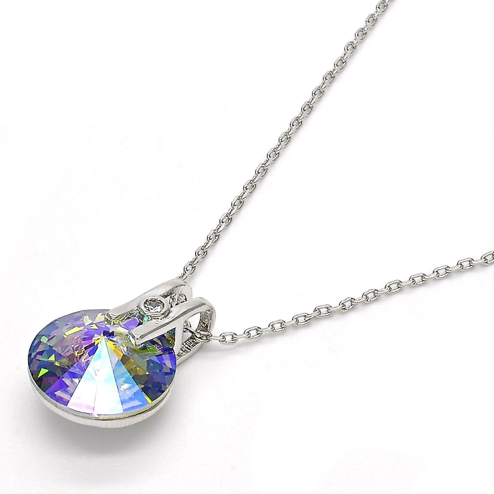 Rhodium Gold Filled Pendant Necklace, with Crystal Swarovski Crystals and White Micro Pave, Polished, Rhodium Finish