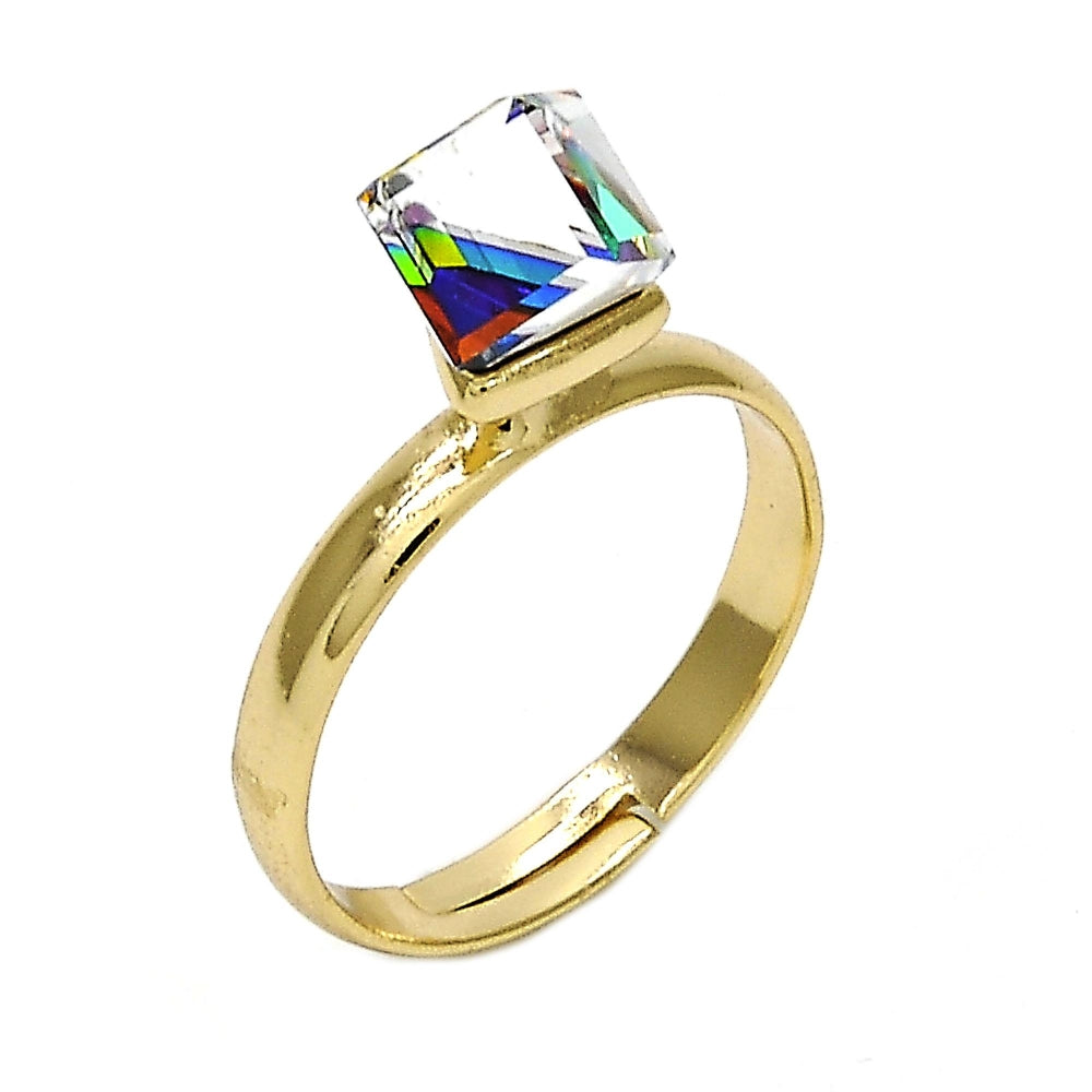 Oro Laminado Multi Stone Ring, Gold Filled Style with Vitrail Light Swarovski Crystals, Polished, Golden Finish