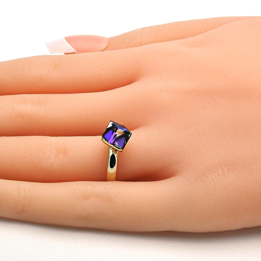 Oro Laminado Multi Stone Ring, Gold Filled Style with Heliotrope Swarovski Crystals, Polished, Golden Finish