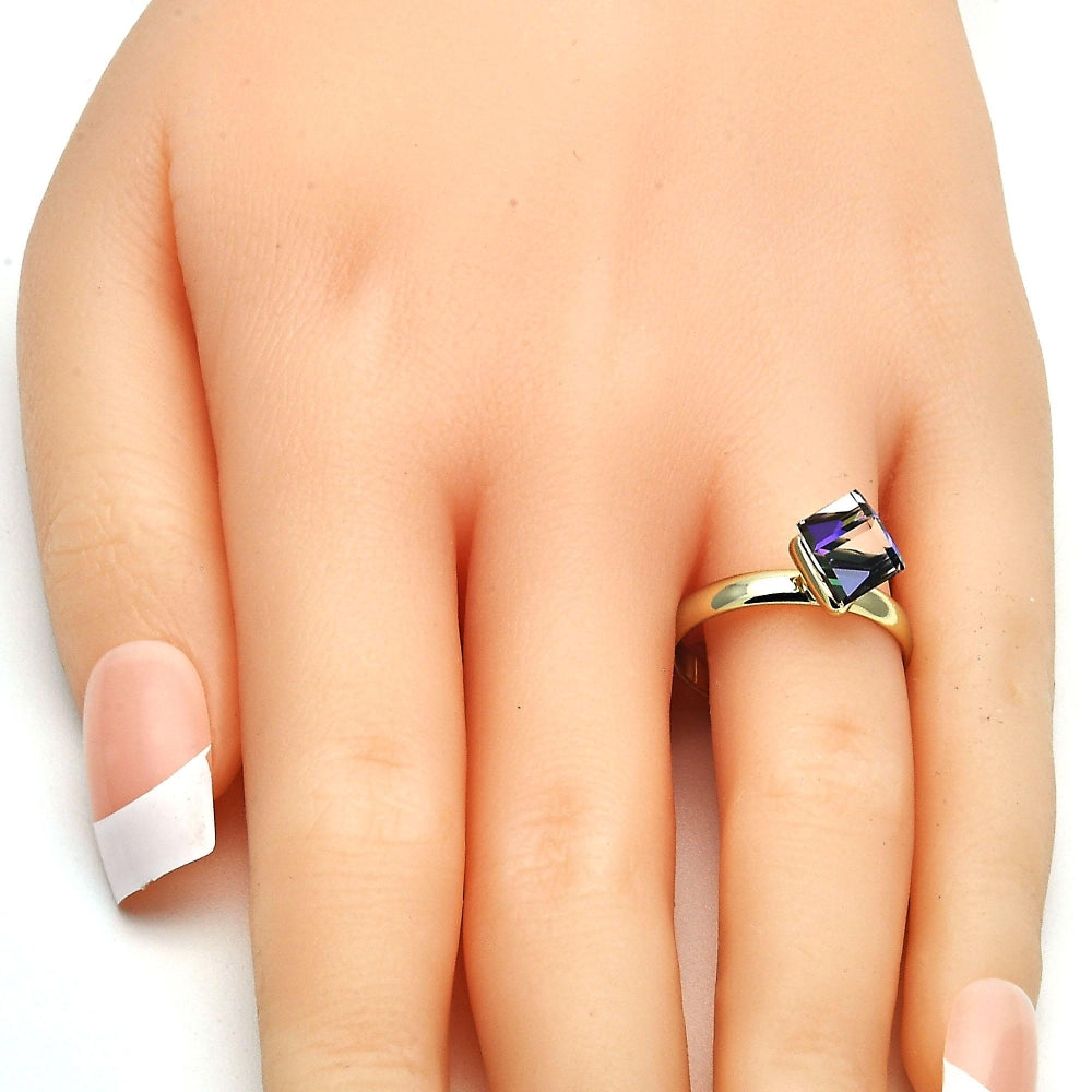 Oro Laminado Multi Stone Ring, Gold Filled Style with Heliotrope Swarovski Crystals, Polished, Golden Finish