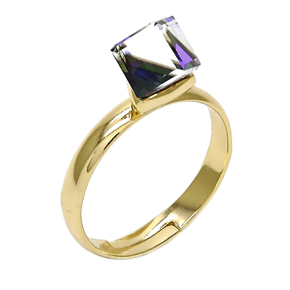 Oro Laminado Multi Stone Ring, Gold Filled Style with Heliotrope Swarovski Crystals, Polished, Golden Finish