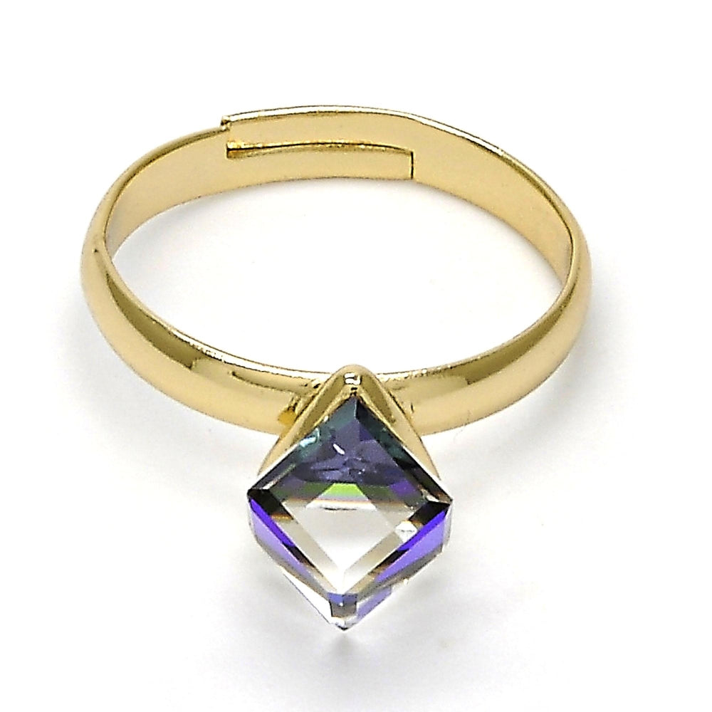 Oro Laminado Multi Stone Ring, Gold Filled Style with Heliotrope Swarovski Crystals, Polished, Golden Finish