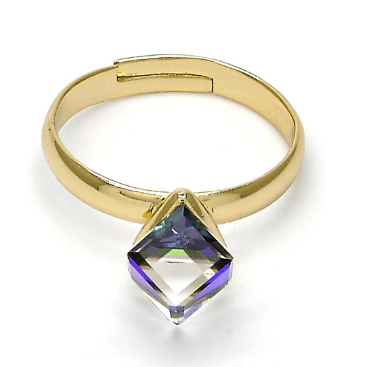 Oro Laminado Multi Stone Ring, Gold Filled Style with Heliotrope Swarovski Crystals, Polished, Golden Finish