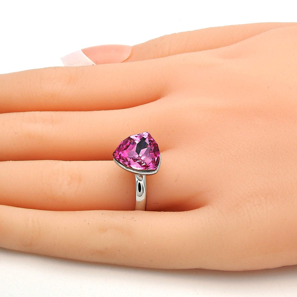 Rhodium Gold Filled Multi Stone Ring, with Rose Swarovski Crystals, Polished, Rhodium Finish