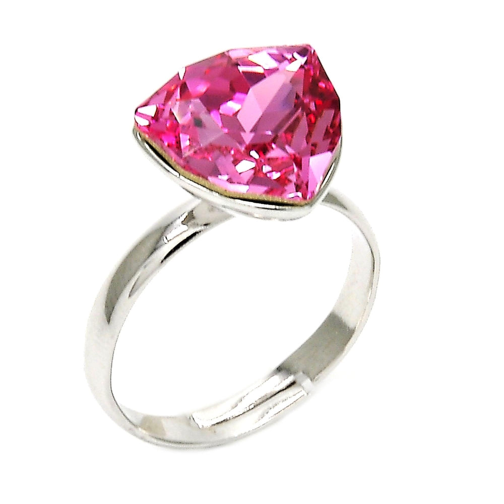 Rhodium Gold Filled Multi Stone Ring, with Rose Swarovski Crystals, Polished, Rhodium Finish