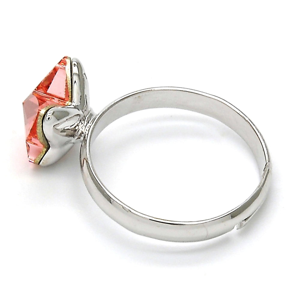 Rhodium Gold Filled Multi Stone Ring, Butterfly Design, with Rose Peach Swarovski Crystals, Polished, Rhodium Finish