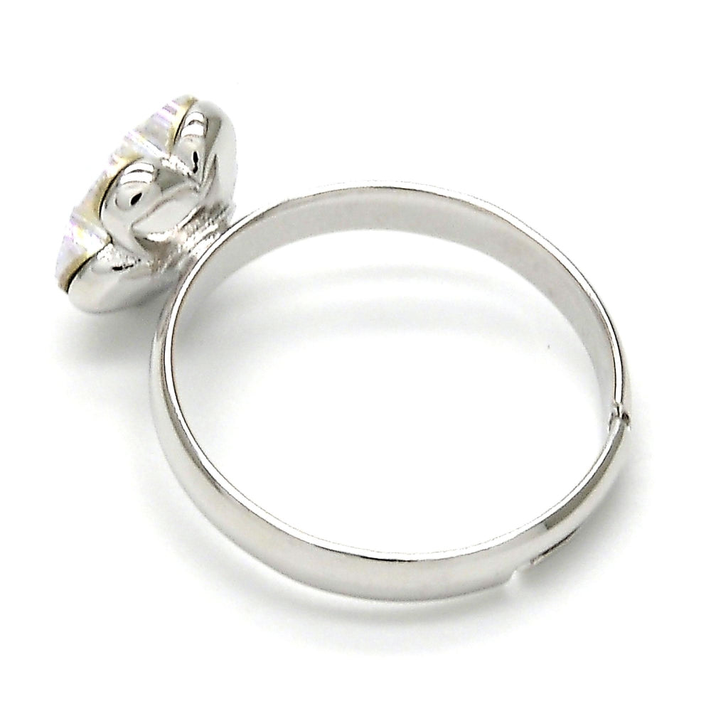 Rhodium Gold Filled Multi Stone Ring, Flower Design, with Aurore Boreale Swarovski Crystals, Polished, Rhodium Finish