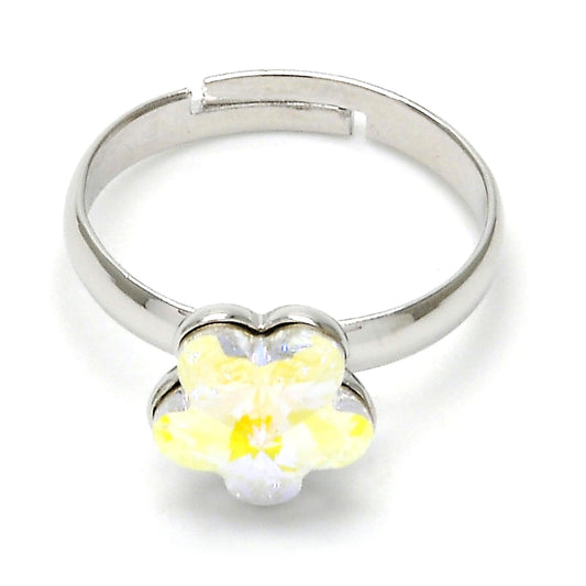 Rhodium Gold Filled Multi Stone Ring, Flower Design, with Aurore Boreale Swarovski Crystals, Polished, Rhodium Finish