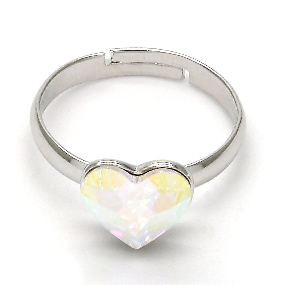 Rhodium Gold Filled Multi Stone Ring, Heart Design, with Aurore Boreale Swarovski Crystals, Polished, Rhodium Finish