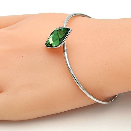 Rhodium Gold Filled Individual Bangle, with Fern Green Swarovski Crystals, Polished, Rhodium Finish
